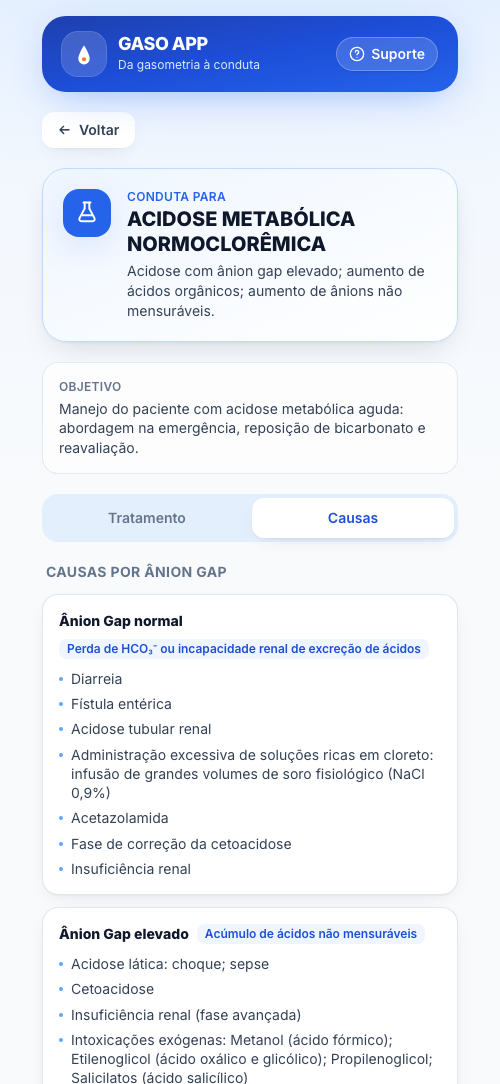 Causas prováveis para direcionar a investigação.